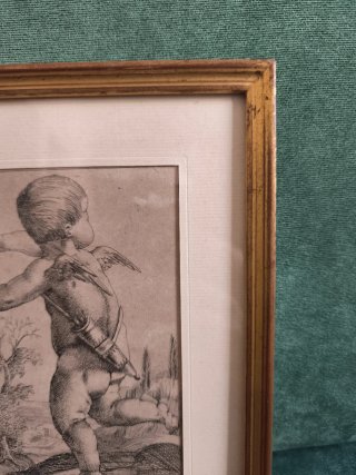Grabado antiguo Cupido niño