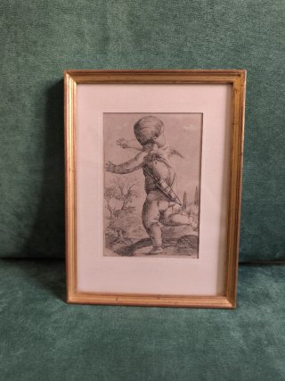 Grabado antiguo Cupido niño