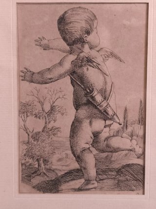 Grabado antiguo Cupido niño