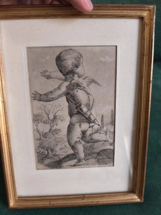 Grabado antiguo Cupido niño