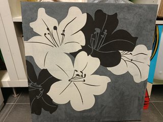 Cuadro Decorativo Flores Tela Gris Blanco