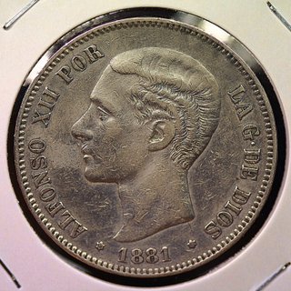 5 PTAS Plata 1881 Alfonso XII Moneda