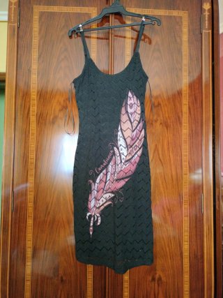 Vestido Camaleonica Negro con Pluma Rosa