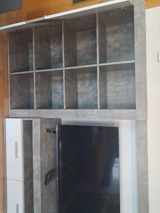 Mueble salón modular moderno blanco y gris