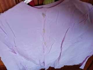 Conjunto camisón y volero rosa y blanco