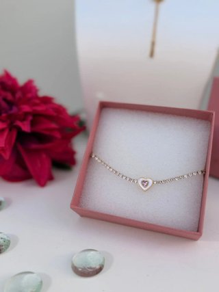 Pulsera Corazón Oro Rosa y Blanco