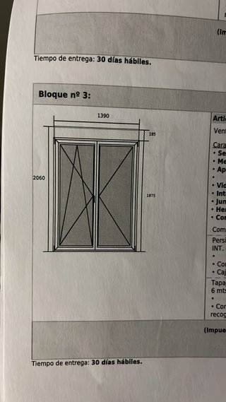 Ventana PVC 2 Hojas Abatible Balconera 1390x2060mm