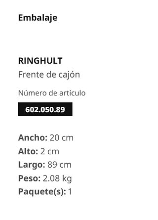 Frente cajón IKEA RINGHULT brillo blanco 80x20 cm