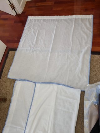 3 Visillos Cuadros Vichy Azul Blanco