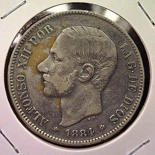 5 PTAS PLATA 1884 Alfonso XII
