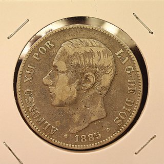 5 PTAS PLATA 1885 Alfonso XII