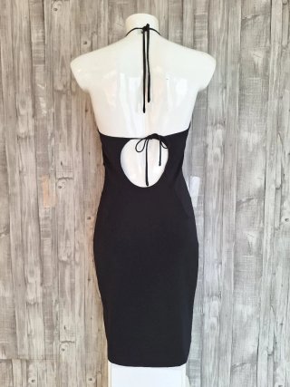 Vestido cóctel negro halter Mango