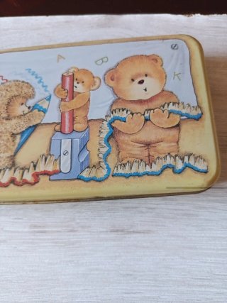 Astuccio vintage in metallo con orsetti anni '80