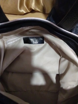 Bolso de piel genuina Beige y negro