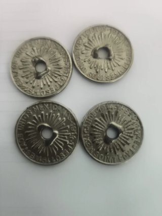 4 Monedas Mexicanas con Agujero de 1914