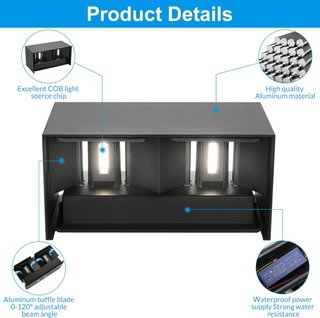 Apliques LED Exterior Negro 20cm 24W 4000K