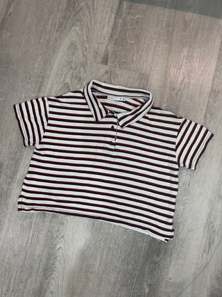 Camiseta Polo Rayas Crop Top Manga Corta