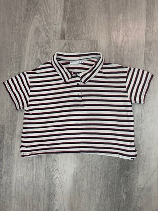 Camiseta Polo Rayas Crop Top Manga Corta