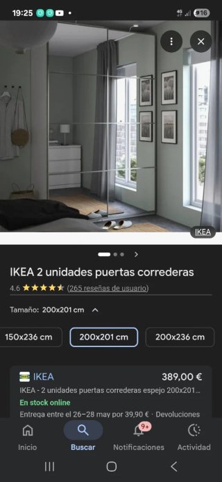 1 Puerta corredera paneles espejo PAX IKEA 100cm