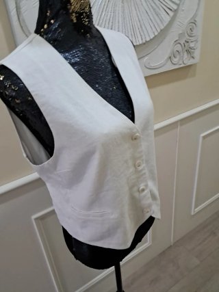Chaleco blanco mujer Camiseta lentejuela plata