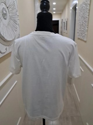 Chaleco blanco mujer Camiseta lentejuela plata