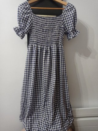 Vestido largo de cuadros azul y blanco