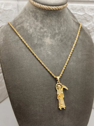 Colgante Santa Muerte Baño Oro Acero Quirúrgico