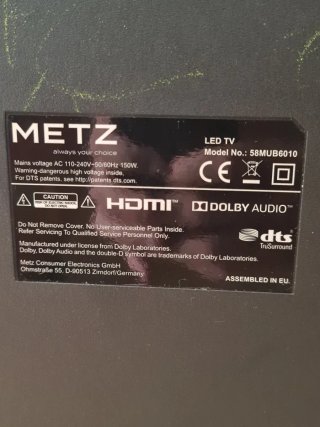 Smart tv METZ 58 pulgadas Negro averiado