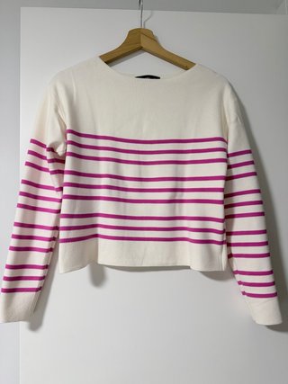 Jersey Mango cuello barco rayas fucsia