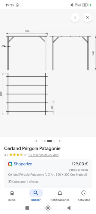 Pérgola de madera para jardín