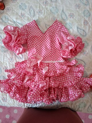 Traje de flamenca niña lunares rosa