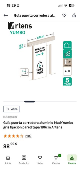 Carril para puerta corredera