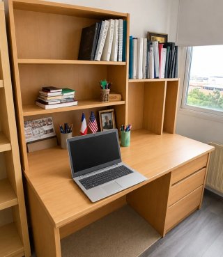 Escritorio de madera marrón