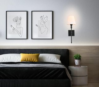 2 Lámparas de Pared E27 Pantalla Tela Negra