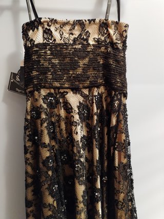 Vestido fiesta lentejuelas negro y dorado