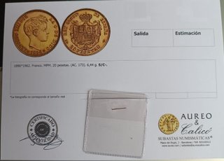 20 Pesetas Oro Alfonso XIII 1896 Reacuñación