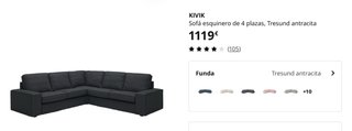 Sofá Esquinero Ikea NIVIK 4 Plazas Antracita