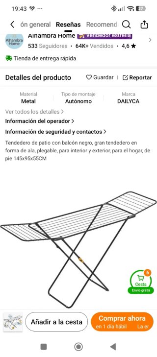 Tendedero plegable de pie
