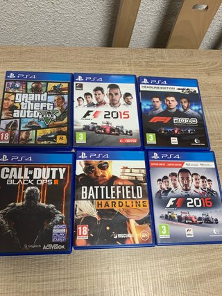 Lote 6 Juegos PS4: GTA V, F1 2015, 2016, 2018, BO3