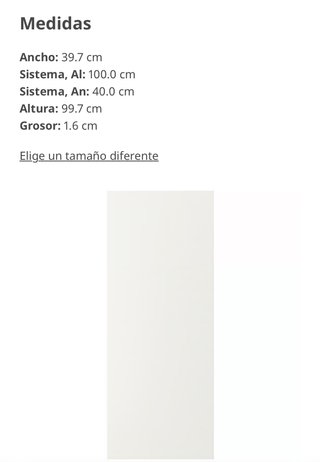VEDDINGE IKEA Puerta blanca 40x100 cm