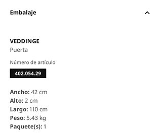 VEDDINGE IKEA Puerta blanca 40x100 cm