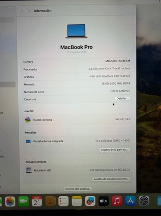 MacBook Pro 15” 2019 i7 16GB RAM 256GB SSD