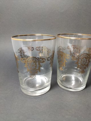 Juego de 2 vasos vintage con detalles dorados