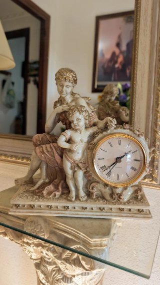 Conjunto recibidor cerámica espejo, lámpara, reloj