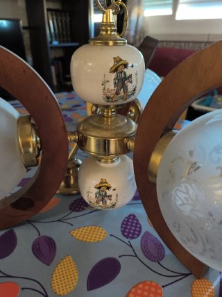 Lámpara colgante vintage madera y cerámica