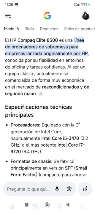PC HP Torre Plata/Negro Compact Elite 8300