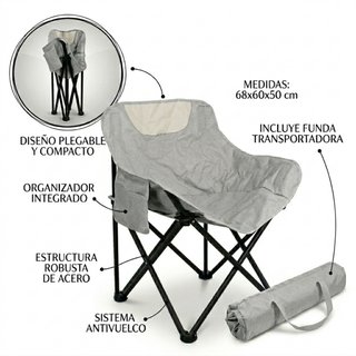 Silla Plegable Camping / Playa 68x60x50cm - Gris