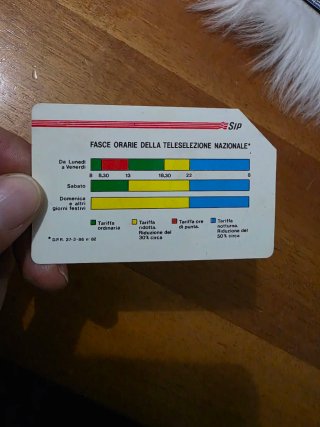 Carta Telefonica Vintage SIP Fasce Orarie