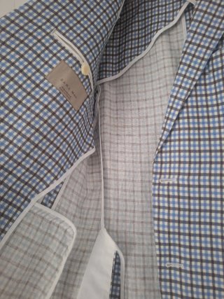 Americana Zara Lino Cuadros Azul T.50 Slim Fit