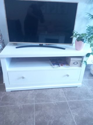 Mueble TV madera maciza blanco